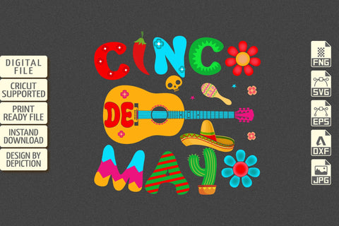 Cinco De Mayo Guitar T-Shirt, Happy Cinco De Mayo Shirt, Cinco De Mayo Hat, Flower Shirt Print Template Sketch DESIGN Depiction Studio 