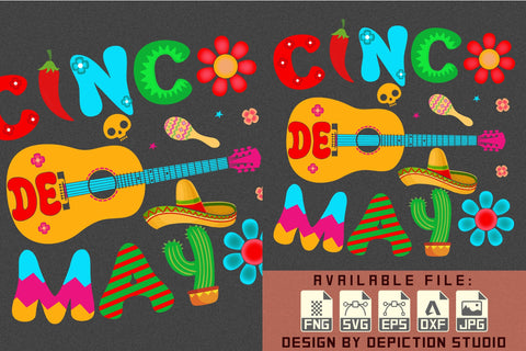 Cinco De Mayo Guitar T-Shirt, Happy Cinco De Mayo Shirt, Cinco De Mayo Hat, Flower Shirt Print Template Sketch DESIGN Depiction Studio 