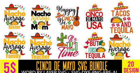 Cinco De Mayo SVG Bundle , Cinco De MAyo SVG Bundle Quotes SVG BlackCatsMedia 