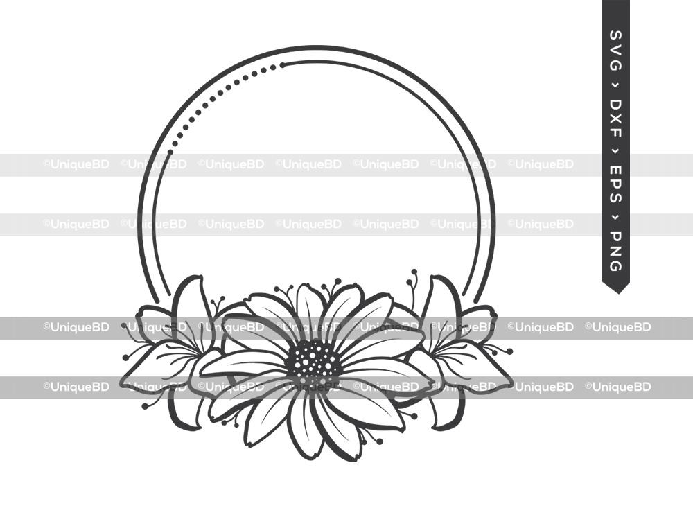 Flower Wreath SVG circle frame SVG