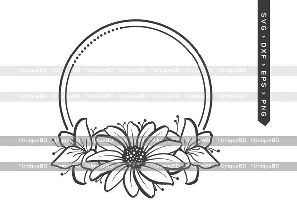 Rose, Flower Circle Monogram Frames - SVG, DXF, EPS and PNG - Cutting Files  By ESI Designs