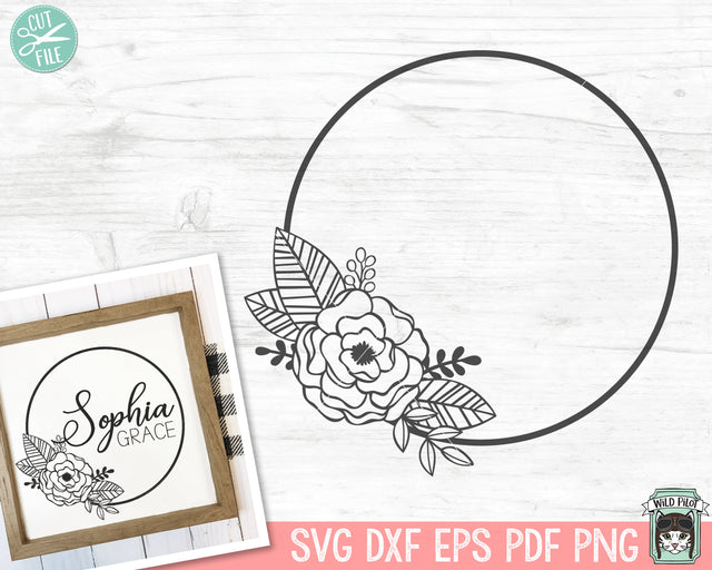 Circle Floral Monogram Frame SVG Cut File SVG Wild Pilot 