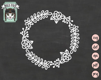 Circle Floral Monogram Wreath Frame SVG Cut File - So Fontsy