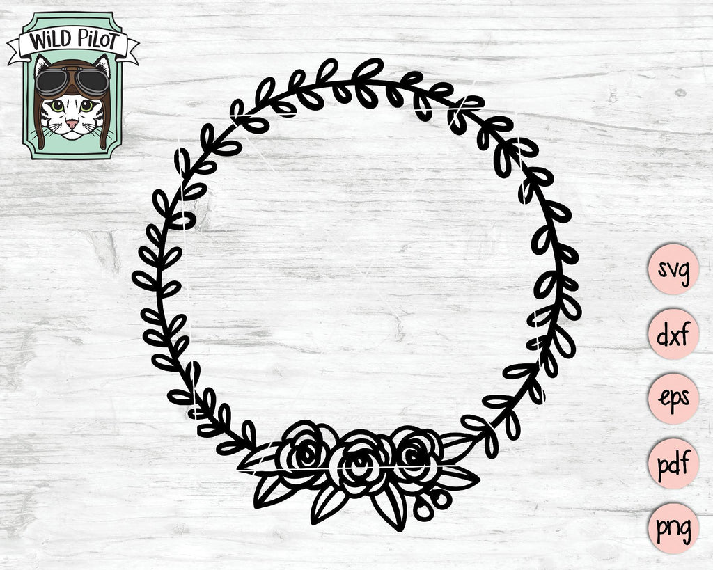 Circle Floral Monogram Wreath Frame SVG Cut File - So Fontsy