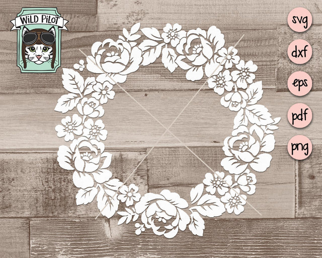 Circle Floral Monogram Wreath Frame SVG Cut File SVG Wild Pilot 