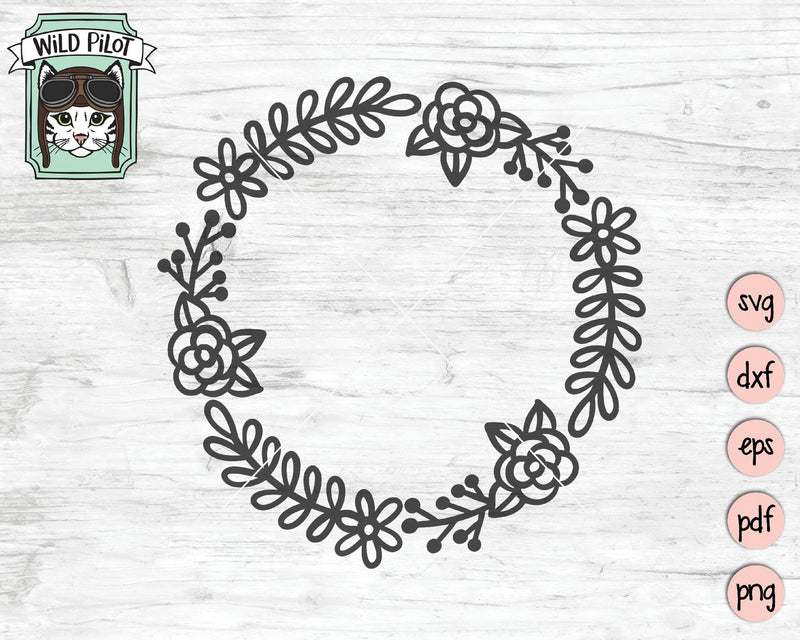Circle Floral Monogram Wreath Frame SVG Cut File - So Fontsy
