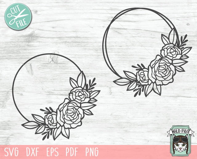 Circle Flower Monogram Frame SVG Cut File, Round Flower Frame SVG, Floral Frame Cut File, Offset Wreath SVG, Floral Wedding Template SVG Wild Pilot 