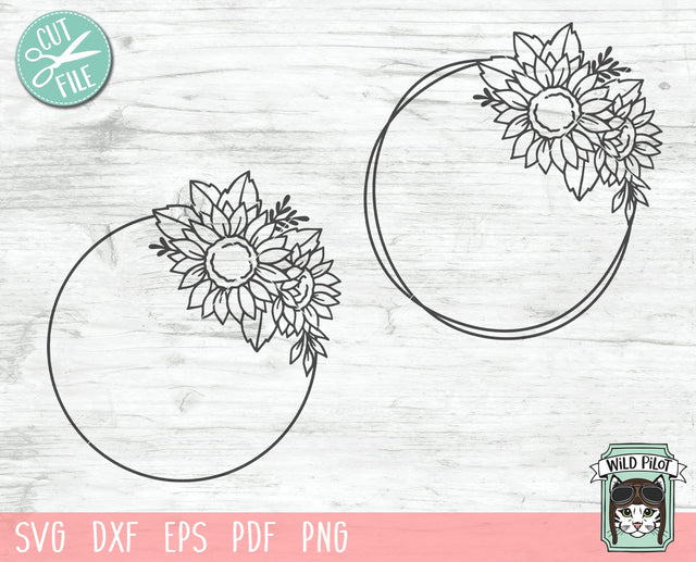 Circle Flower Monogram Frame SVG, Round Flower Monogram Frame SVG, Sunflower Monogram Frame SVG, Sunflower Wreath SVG, Offset Flower Wreath SVG SVG Wild Pilot 