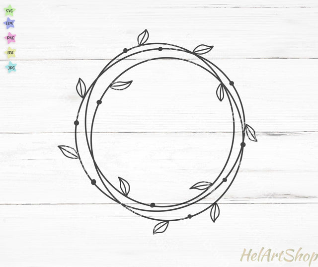 Circle Frame With leaves SVG, Round frame SVG, Double frame SVG _HelArtShop_ 