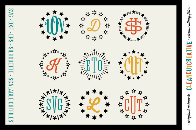 Circle Monogram Star Frames - 4th of July monogram frames - set of 9 designs SVG CleanCutCreative 