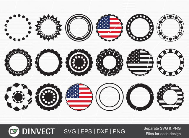 Circle Monogram SVG, Monogram Frames, Scalloped Monogram. Design Space, Craft File, Cut File, Silhouette Studio, Cutting Machine, Cameo SVG Dinvect 