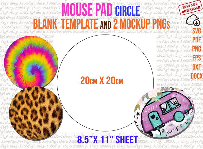 Circle Mouse Pad template, Mousepad, Mouse Pad Svg, Mouse Mat for Sublimation Template 20x20cm SVG, Dxf, Word Docx, Png, Eps, 11"x8.5" sheet SVG 1966digi 