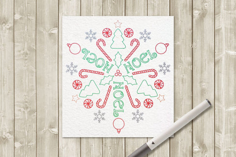 Circular Christmas Mandala Art Single Line Sketch SVG SVG Risa Rocks It 