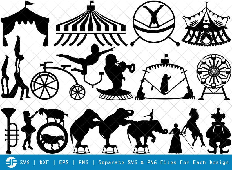 Circus Set SVG Cut Files | Carnival Silhouette Bundle - So Fontsy