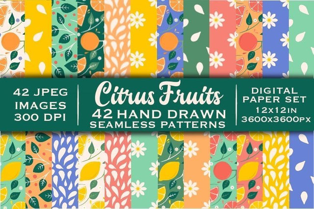 Citrus Fruits Seamless Pattern | Fruits Sublimation Digital Paper Digital Pattern RoseMartiniDesigns 