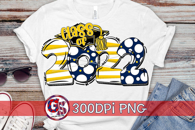 Class of 2022 Navy Yellow PNG for Sublimation Sublimation Greedy Stitches 