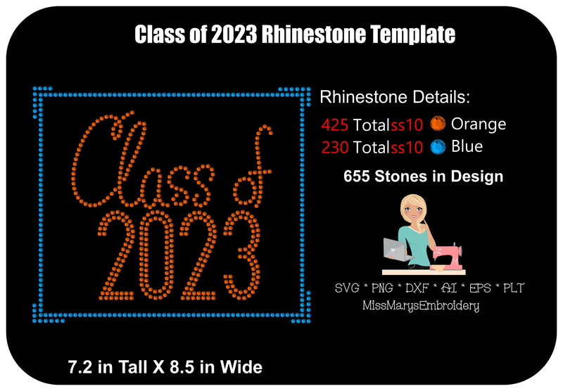 Class of 2023 Rhinestone Template | Rhinestone SVG | Senior SVG SVG MissMarysEmbroidery 