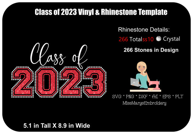Class of 2023 Vinyl & Rhinestone Template | Rhinestone SVG | Senior SVG SVG MissMarysEmbroidery 