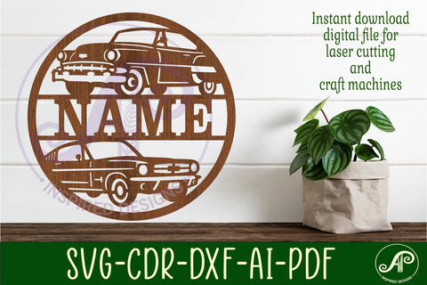 Classic cars name sign svg laser cut template SVG APInspireddesigns 