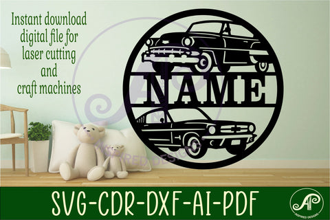 Classic cars name sign svg laser cut template SVG APInspireddesigns 