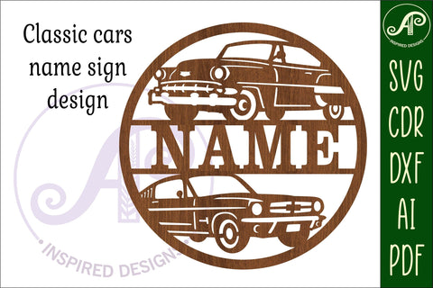 Classic cars name sign svg laser cut template SVG APInspireddesigns 