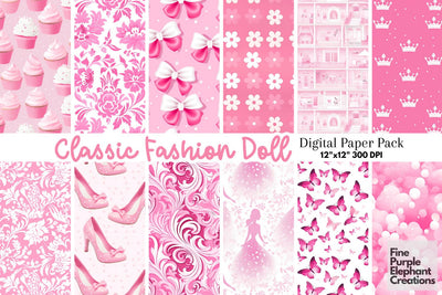 Classic Pink and White Fashion Doll Digital Pattern Fine Purple Elephant Creations 