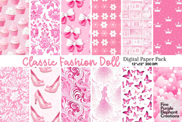 Classic Pink and White Fashion Doll Digital Pattern Fine Purple Elephant Creations 