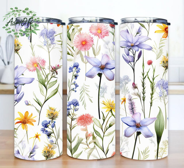 Clear Distinct Wild Flower 20oz Skinny Tumbler Png, Wild Flower Tumbler, Floral Print Tumbler PNG, Wild Flower Tumbler Sublimation, Boho Wild Flowers Tumbler Sublimation AdriOP 