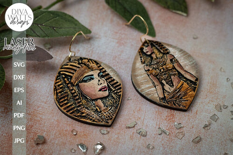 Cleopatra Earrings SVG For Laser Earrings With Cleopatra for Halloween Earrings For Glowforge Cleopatra Earrings SVG Halloween Earring SVG SVG Diva Watts Designs 