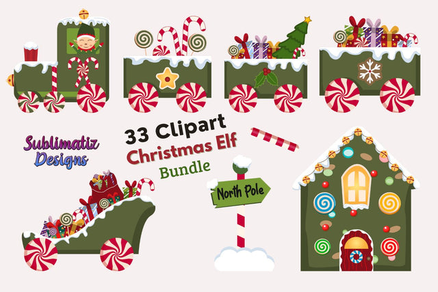 Clipart Christmas Elf Train Bundle - Alphabet Sublimation Sublimatiz Designs 