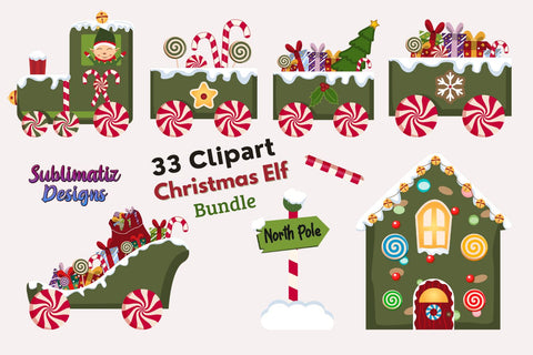 Clipart Christmas Elf Train Bundle - Alphabet Sublimation Sublimatiz Designs 