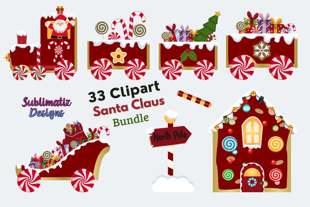 Clipart Christmas Santa Claus Train Bundle - Alphabet PNG Sublimation Sublimation Sublimatiz Designs 
