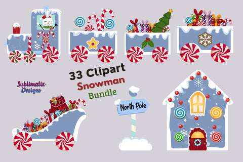 Clipart Snowman Christmas Train Bundle | Set of 33 PNG File for Sublimation Sublimation Sublimatiz Designs 