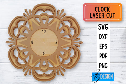 Clock Laser Cut SVG | Clock SVG Design | CNC Files SVG Fly Design 