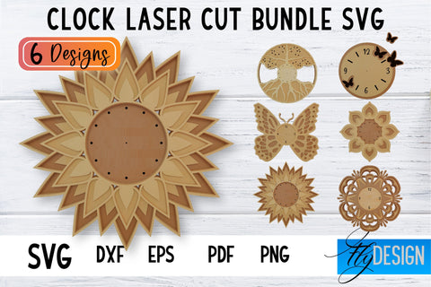 Clock Laser Cut SVG | Clock SVG Design | CNC Files SVG Fly Design 