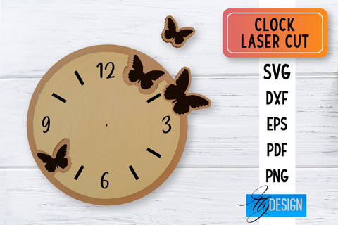 Clock Laser Cut SVG | Clock SVG Design | CNC Files SVG Fly Design 