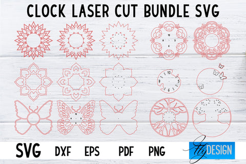 Clock Laser Cut SVG | Clock SVG Design | CNC Files SVG Fly Design 