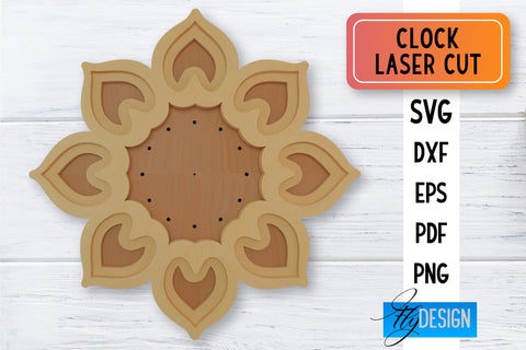 Clock Laser Cut SVG | Clock SVG Design | CNC Files SVG Fly Design 