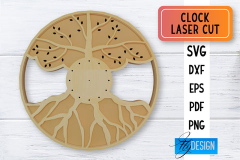 Clock Laser Cut SVG | Clock SVG Design | CNC Files SVG Fly Design 