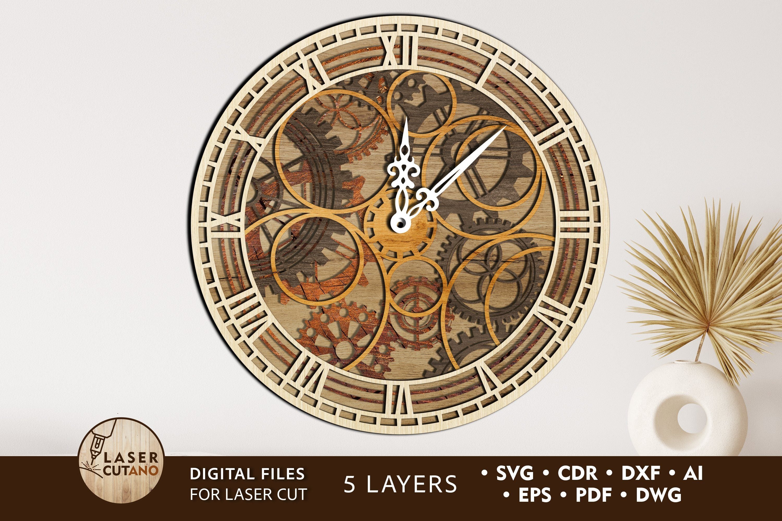 Layered Gear Clock Mandala Laser Cut File SVG Multilayer