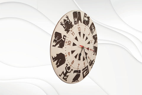 Clock with animals pattern, laser cutting design. Laser cut svg files, laser pattern. SVG VectorBY 