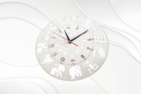 Clock with animals pattern, laser cutting design. Laser cut svg files, laser pattern. SVG VectorBY 