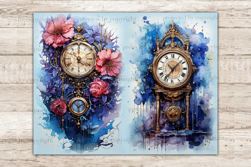 Journal Clock Sticker Clocks Journal Printable | Flowers Junk Journal Paper - So Fontsy