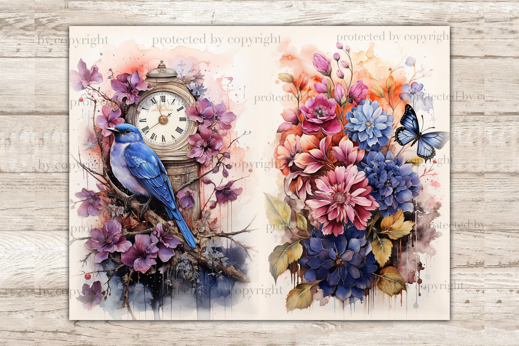 Clocks Journal Printable | Flowers Junk Journal Paper - So Fontsy