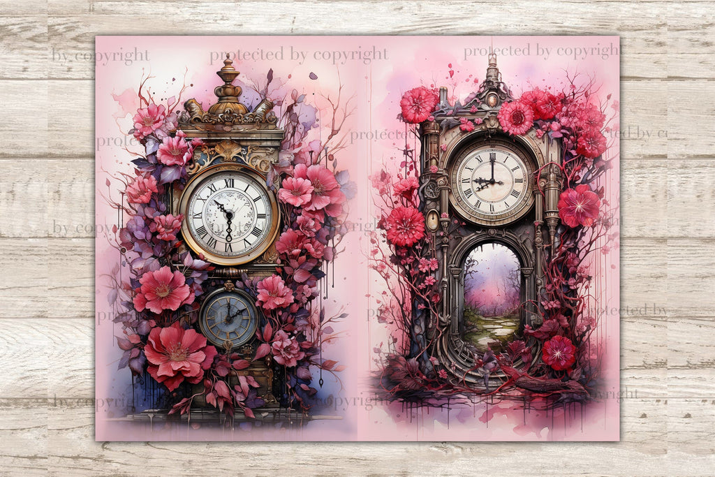 Journal Clock Sticker Clocks Journal Printable | Flowers Junk Journal Paper - So Fontsy