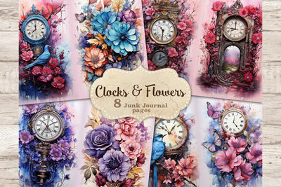 Clocks Journal Printable | Flowers Junk Journal Paper SVG GlamArtZhanna 