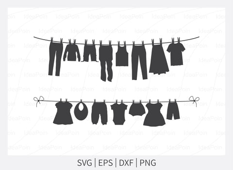 Clothesline silhouette, Clothesline SVG, Line of Clothes SVG, Clothes hanging, Drying Clothes, Cut files for Clothesline, Laundry Silhouete SVG Dinvect 