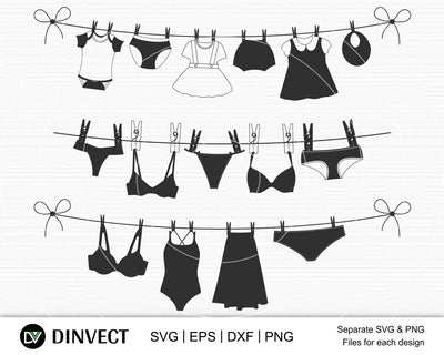 Clothesline silhouettes, Line of Clothes SVG, Clothesline SVG, Drying Clothes SVG, Cut files for Clothesline, Laundry Silhouette, Clotheslin SVG Dinvect 