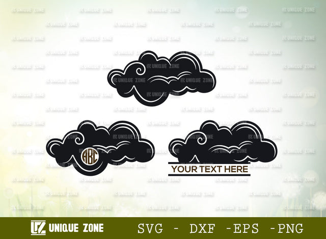 Cloud Bundle SVG Monogram, Weather Svg, Sky Svg, Rain Cloud Svg, Cloud Clipart, Cloud Silhouette, Cloud Outline, SVG Unique Zone 
