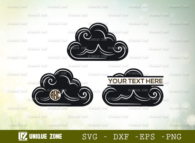 Cloud Bundle SVG Monogram, Weather Svg, Sky Svg, Rain Cloud Svg, Cloud Clipart, Cloud Silhouette, Cloud Outline, SVG Unique Zone 